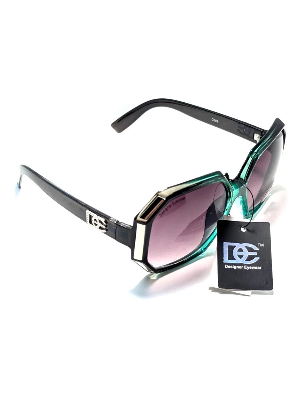 Designer Eyewear DE99 Purple UV Black Green Oversized Oval Women’s Sunglasses